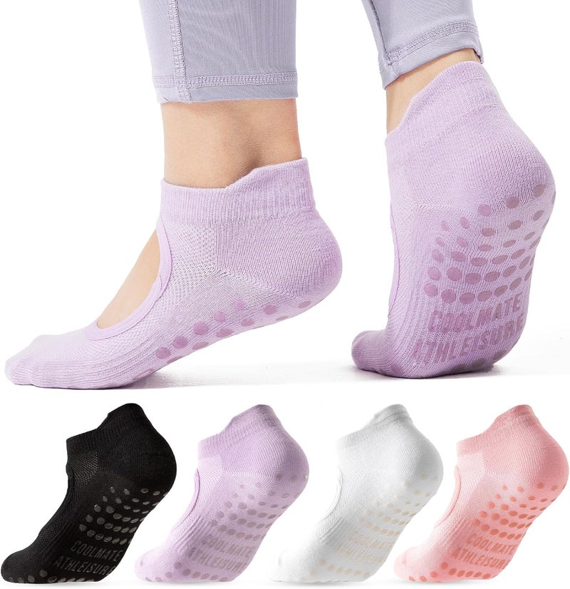CoolMate Store Pilates Socks with Grips for Women, Yoga Socks, Crew Non Slip Women for Barre, Pilates Gifts - Image 1